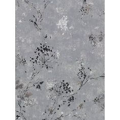 a gray wallpaper with black and white flowers on it