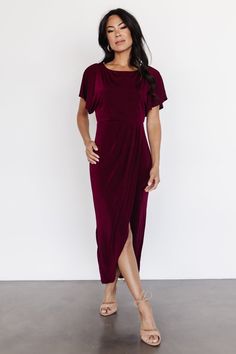 Mercy Midi Dress | Burgundy Pregnant Wedding Guest Outfits, Maroon Wedding Dress, Midi Dress Burgundy, Cocktail Wedding Attire, Cranberry Dress, Fall Dressy, Midi Wedding Dress, Formal Wedding Guest Dress, Burgundy Outfit