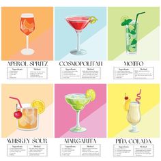 the different types of cocktails are shown in this poster