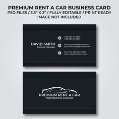 a black business card with a car logo on the front and back, in two different colors