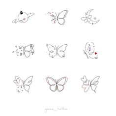 six different types of butterfly tattoos on a white background with the word love written in it