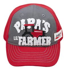 PRICES MAY VARY. Case IH Toddlers "Papa's Farmer" Cap One size fits most - Toddler Size Red cotton back with adjustable closure 65% Cotton / 35% Polyester Crown, Brim, and Sweatband Mid-Profile Crown, 6-Panel Construction with Semi-Structured Front CASE IH grey semi-structured front with applique "Papa's Farmer" tractor logo on front. CASE IH patch on side. Red gently curved brim with grey contrast stitching. Matching red cotton twill back with adjustable closure. Size = Toddler. Tractor Logo, Farmer Tractor, Case Ih Tractors, Red Tractor, Mesh Hat, Case Ih, Cute Hats, Kids Hats, Red And Grey