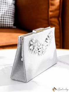 BirdinBag - Chic Rhinestone Decor Mini Evening Bag with Glitter, Clip Top Silver Rhinestone Pouch Bag, Silver Rhinestone Shoulder Evening Bag, Handheld Bags With Rhinestones For Gifts, Elegant Everyday Bag With Sparkling Details, Handheld Rhinestone Bags For Gifts, Formal Rhinestone Pouch Bag, Silver Rhinestone Bags For Events, Elegant Everyday Sparkling Bag, Silver Rhinestone Event Bags