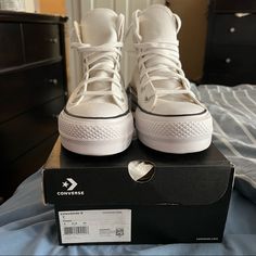 Converse All Size: 7 Brand New W/In Box Color: White Shein, Charlotte Russe, Forever 21, Rainbow, Blushmark, Lululemon, Fashion Nova, 10 Spot, Prettylittlething, Rue 21, Victoria Secret, Calvin Klein, Converse All Star, Hollister, Adidas, Ugg, Guess, Coach, Nine West, Gucci, Prada, Louis Vuitton, Bcbg, Ralph Lauren, Steve Madan, Lucky Brand, Pierre Dumas, Velvet Sheart White Platform Sneakers With White Laces, White Platform High-top Sneakers, White High-top Platform Sneakers With Boost Midsole, White High-top Platform Sneakers With Laces, Converse White Platform Sneakers With Branded Insole, Converse White Platform Sneakers, White Converse Platform Sneakers With Branded Insole, White Converse Platform Sneakers, White Converse High-top Platform Sneakers