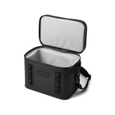 an open black cooler bag on a white background