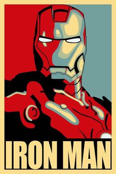 an iron man poster is shown in red and black colors, with the words'iron man'on it