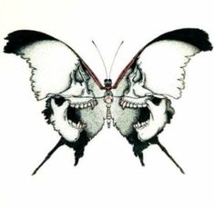 a drawing of a butterfly with two skulls on it's back legs and wings