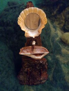 a shell with a mirror on top of it