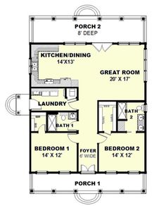 the floor plan for a two bedroom cabin