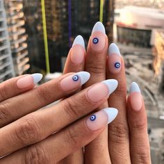 7 Evil Eye Nail Art Designs For Avoiding Bad Karma Evil Eye Nail, Almond Nails French, Evil Eye Nails, Eye Nail Art, Long Acrylic, Nails For Kids, Minimalist Nails, Heart Nails, Dream Nails