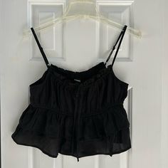 Black Ruffle Crop Top. Brand New With Ticket Still Attached. Size=Medium, Color=Black; Brand=Wild Fable Black Cropped Ruffle Crop Top, Black Ruffled Crop Top For Summer, Black Ruffled Crop Top For Night Out, Trendy Black Crop Top With Ruffles, Trendy Black Ruffled Crop Top, Chic Black Ruffled Crop Top, Black Ruffled Crop Top For Spring, Spring Black Ruffled Crop Top, Ruffle Crop Top