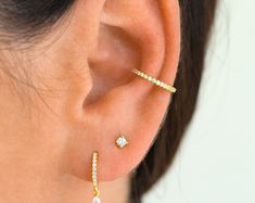 Dainty Cz Ear Cuff, Non Pierced Dangle Cz Earring, Dainty Gold Ear Cuff, 925 Sterling Silver Earrings, No Piercing Ear Cuff Earrings - Etsy Thailand Hypoallergenic Dainty Dangle Ear Cuff, Fine Jewelry Cubic Zirconia Ear Cuff For Pierced Ears, Adjustable Gold Dainty Ear Cuff, Cubic Zirconia Ear Cuff Fine Jewelry, Dainty Gold-plated Single Ear Cuff, Dainty Yellow Gold Sterling Silver Ear Cuff, Cubic Zirconia Dangle Ear Cuff, Minimalist Gold Ear Cuff, Nickel Free, Gemstone Hoop Earrings