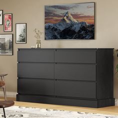 PRICES MAY VARY. 【Get Rid of Clutter】：This wood drawer dresser has 6 spacious storage drawers, each with a depth of 14.2", which can store many clothes, toys, books or any other personal items, making your home cleaner! The 51.5 "x15.8" large desktop can be used to display your picture frames, vases and decorations. If you need it, it can also be used as a TV cabinet. 【Perfect Combination of TV Stand and Drawers】：Chest of drawers can be combined with your wall-mounted TV as an entertainment cent Dresser In Living Room, Bedroom Storage Cabinets, Black Dresser, Large Storage Cabinets, Black Dressers, Black Drawers, Wide Dresser, Dresser For Bedroom, Beautiful Cabinet