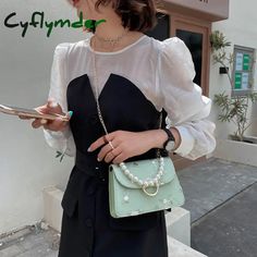 Fashion Women Net Yarn PU Leather Flower Lace Embroidery Shoulder Crossbody Messenger Bag Casual Ladies Pearl Chain Mini Flap Handbags Purse Feature: Ladies shoulder bag, handbag. PU material and flower embroidery design. Fashion, stylish and durable. Specification: Material: PU Lining: Polyester (random color) Size: 19*12.5*5.5cm, shoulder strap length 120cm, handle length 10cm (The shoulder straps are not adjustable.) Style: vertical square, casual all-match, mesh embroidery Material technolog Spring Shoulder Bag With Pearl Handle, Elegant Spring Shoulder Bag For Mobile Phone, Elegant Spring Mobile Phone Shoulder Bag, Yarn Flower, Embroidery Shoulder, Yarn Flowers, Bag Women Fashion, Bags Messenger, Vintage Pearl