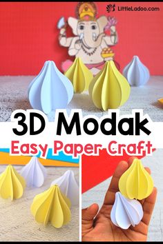 3D Paper Modak Craft Ganesha Modak Craft, How To Make Modak With Paper, Ganesh Chaturthi School Decoration, Ganesha Modak Drawing, Ganesha Craft For Preschoolers, Ganesh Chaturthi Board Decoration Ideas, Ganesh Chaturthi Craft Ideas, Ganesh Craft Ideas