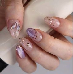 Nagellack Trends, Gold Nail, Casual Nails, Cute Gel Nails, Cat Eye Nails, Butterfly Nail, Classy Nails, Fancy Nails, Chic Nails