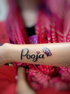 Pooja Name Logo Design Pooja Name Tattoo Designs, Ka Tattoo, Tato Nama, Hanuman Jayanthi, Name Tattoo On Hand, Tattoo Font Styles