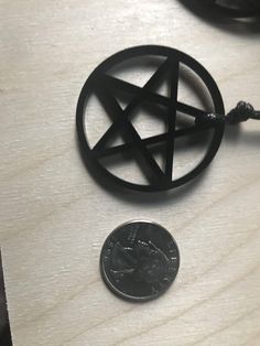 "Hand made gothic pendant wicca acrylic pentagram pendant on black corded necklace smooth black cord necklace, wicca large pentagram charm Pentagram is made of black acrylic and is 1.75\" diameter (larger than a quarter) Corded necklace is 16\" long and hangs down from neck approx 9.5\" Limited availability in this style" Symbolic Black Necklace For Halloween, Symbolic Black Halloween Necklace, Gothic Black Star Necklace, Black Gothic Star Necklace, Custom Handwriting Jewelry, Opal Moon Necklace, Corded Necklace, Crescent Moon Necklace Gold, Pentagram Necklace