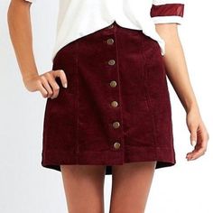 Never Worn, Great Condition, Unbuttons All The Way Down Casual Button-up Fall Skirt, Casual Fall Skirt With Buttons, Casual Burgundy Skirt For Fall, Trendy Winter Skirt With Buttons, Trendy Buttoned Skirt For Winter, Casual Winter Skirt With Button Closure, Corduroy Mini Skirt, Way Down, All The Way