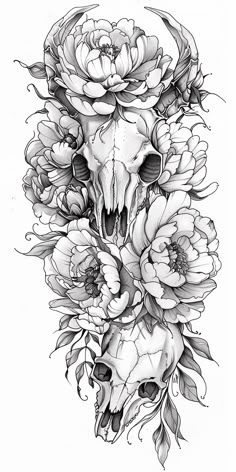 a skull and flowers tattoo design