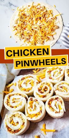 chicken pinwheels with shredded cheese on top