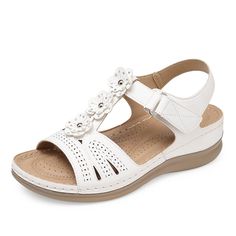 PRICES MAY VARY. Material: Women white wedge sandals for summer dressy casual, lightweight and breathable cushioned insole, comfortable wedge sandals for women, casual walking sandals for daily wearing. Design: Ladies wedge sandals, open toe womens wedge sandals with bohemian flower decoration, adjustable velcro wedge shoes, anti-slip rubber sole, hook and loop ankle strap sandal. Style: Summer comfortable wedge sandals, casual bohemian platform sandals shoes for women, Comfort low wedge sandals Ladies Wedge Sandals, Summer Dressy Casual, Comfortable Walking Sandals, Comfortable Wedges Sandals, Arch Support Sandals, Supportive Sandals, White Wedge Sandals, Bohemian Sandals, Low Wedge Sandals