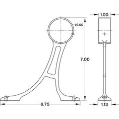 a drawing shows the height and width of a hand held magnifying glass holder