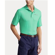 New With Tag Rlx Golf Lightweight Airflow Key West Geo Shirt In Vineyard Green Color: Vineyard Green This Original Airflow Polo Now Features A Charming Print. It Is Also Updated With A Cut & Sewn Collar, Providing More Structure And Stability. The Fabric Is Designed To Enhance Air Flow As Well As Moisture Wicking To Prevent Sweat Build Up. Material Blended Green Sporty Shirt For Sports, Casual Green Tops For Golf, Green Cotton Tops For Golf, Classic Green Sports Tops, Classic Green Sports Top, Fitted Green Polo Shirt For Sports, Green Cotton Golf Tops, Green Cotton Golf Shirt, Sporty Green Golf Shirt