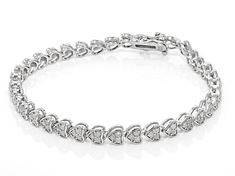 2.00ctw round white diamond, rhodium over sterling silver heart tennis bracelet. Measures approximately 3/16"W and has a hidden box clasp closure. Heart-shaped Diamond Tennis Bracelet In White Gold, Heart Cut Diamond Tennis Bracelet With Diamond Accents, Heart Cut Diamond Tennis Bracelet With Accents, Heart-shaped Diamond Tennis Bracelet With Accents, Heart-shaped Diamond Accent Tennis Bracelet For Anniversary, Anniversary Heart Tennis Bracelet With Diamond Accents, Fine Jewelry Diamond Bracelet With Accents For Valentine's Day, Silver Heart-shaped Tennis Bracelet For Valentine's Day, Fine Jewelry Silver Heart Diamond Bracelet