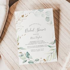 Airy Greenery and Gold Leaf Bridal Shower Invitation Summer Invitation, Spring Bridal Shower, Glitter Leaves, Watercolor Eucalyptus, Modern Bridal Shower, Elegant Bridal Shower, Botanical Design, Gold Invitations, Modern Invitation