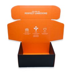 an orange cardboard box with the words perfect unboxing on it