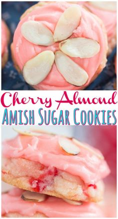 cherry almond amish sugar cookies with pink icing