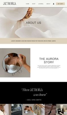 A minimal, luxury & chic website design for e-commerce L.A. based fashion brand Aurora. Custom Shopify website designed by Studio Krista Luxury Website Inspiration, Luxury E Commerce Website, Website Design Fashion Brand, Luxury Jewelry Website Design, Luxury Website Design Layout, Luxury Fashion Website Design, Website Inspo Layout, High End Website, Luxury Email Design