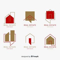 the real estate logo is shown in red and brown colors, with an arrow pointing up to