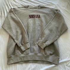 Nirvana Greyish Tan Sweatshirt Size M Never Worn Oversized Crew Neck Tops By Urban Outfitters, Oversized Crew Neck Top From Urban Outfitters, Urban Outfitters Cotton Sweatshirt With Graphic Print, Urban Outfitters Cotton Sweatshirt For Fall, Urban Outfitters Cotton Sweatshirt For Streetwear, Urban Outfitters Cotton Sweater For Fall, Urban Outfitters Crew Neck Sweater, Casual Urban Outfitters Sweatshirt With Graphic Print, Urban Outfitters Casual Graphic Print Sweatshirt