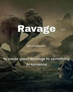 a skull sitting on top of a rock next to a text that reads ravage