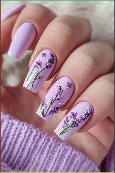 Purple Spring Nails 2025: 20 Ideas With Cute Designs, Flowers, Butterfly And Other Art Trends Purple Flower Nails, Red Spring Nails, Purple Spring Nails, Make Up Cute, Fun Nail Colors, Purple Spring, Flowers Butterfly, Spring Nail Designs, Short Almond