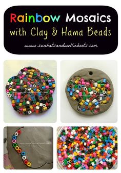 rainbow mosaics with clay and hama beads are fun for kids to make they're so colorful