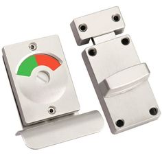 an image of two metal latches with red, green and blue colors on them