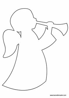 the silhouette of an angel blowing a trumpet