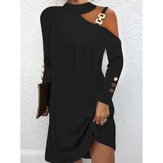 Season:Fall,Spring; Fabric:Polyester; Sleeve Length:Long Sleeve; Look After Me:Machine wash,Wash separately; Gender:Women's; Style:Casual; Elasticity:Micro-elastic; Occasion:Date,Street; Fit Type:Loose Fit; Dresses Type:Plain Dress; Pattern:Plain; Design:Button; Neckline:Halter Neck; Listing Date:08/19/2024; Dress Length Type:Mini Dress; Print Type:non-printing Korean Fashion Female, Black Dresses Online, Skirt Korean, Dress Women Elegant, Plain Dress, Party Dress Long Sleeve, Womens Vintage Dresses, Elegant Casual, Solid Color Dress