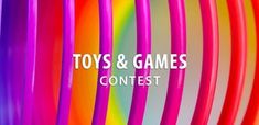 the toys and games contest logo is shown in front of an array of neon colored plastic tubes