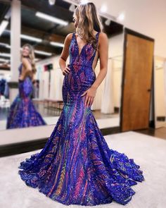 Trumpet/Mermaid V-Neck Sleeveless Floor-Length Long Prom Floral Dresses With Sequins Backless Evening Dress, Sequin Appliques, Sequin Prom Dresses, Long Prom Dresses, Backless Design, Green Sequins