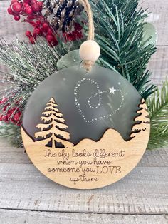 Personalized Memorial Ornament, Memorial Ornament, the Sky Looks Different When You Have Someone You Love up There, 2024 Christmas Ornament - Etsy Ornament Memorial, Glowforge Projects, Laser Engraved Ideas, 2024 Christmas, Table Set Up, High Table, Pew Pew, Loved Ones