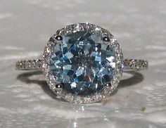 Aquamarine Engagement Ring White Gold Diamond by JuliaBJewelry Aquamarine Engagement Ring White Gold, Engagement Ring Aquamarine, Jewellery Organizer, Etsy Engagement Rings, Delicate Engagement Ring, Jewellery Exhibition, Round Halo Engagement Rings, White Gold Diamond Engagement Ring, Round Halo