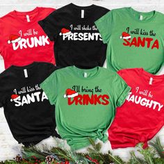 "I'll Be Drunk T-shirt, Funny Friends Group Shirt, Sarcastic Christmas Matching Shirt, Personalized Gift Shirt, Xmas Friend Gift Tshirts Welcome to my shop ZeeShirtUs.  I want to provide to you high quality and unique design T-Shirts. If you have any questions or want to have a custom personalized design, please contact me via message. I am sure you will my designs. This is the process to order a shirt: -Please Check and Review All Photos. -Select your Shirt Size and Shirt Color from the drop-do Funny Christmas Pre-shrunk Tops, Funny Short Sleeve Holiday Tops, Fun Crew Neck Tops For Holiday, Funny Christmas Holiday T-shirt, Christmas Party T-shirt With Graphic Print, Funny Christmas Print Tops, Novelty Christmas Crew Neck Top, Novelty Crew Neck Tops For Christmas, Christmas Novelty Crew Neck Tops