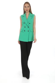 Enhance your professional attire with our Women's Green Regular Fit Vest and Black Flare Pants Suit. This versatile ensemble is designed for the modern woman who values both style and functionality in her office wardrobe. Crafted from high-quality materials, the green vest complements the black flare pants, creating a sophisticated look that transitions effortlessly from day to evening. Whether you're attending meetings or networking events, this outfit ensures you look polished and confident. K Spring Office Lady Pantsuit For Workwear, Chic Green Suits For Workwear, Classic Green Pantsuit For Workwear, Classic Green Office Pantsuit, Elegant Green Pantsuit For Office, Elegant Green Pantsuit, Tailored Green Pantsuit For Office, Green Tailored Pantsuit For Office, Tailored Green Pantsuit For Business Casual