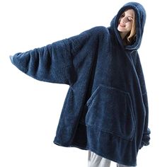 Wearable Blankets, Hooded TV Blanket With Sleeves, Robe Blanket, Women Hoody, Sweatshirt, Weighted Blanket, Robe. 【High Quality】The oversized hoodie blanket is made of 2 kinds of synthetic fabrics, the inner layer of lamb velvet and the outer layer of flannel, thick, warm, comfortable to wear. It is easy to clean and can be machine washed in cold water. Low-temperature drying, no ironing or expensive dry cleaning! 【Pocket Design】A large enough hat and a large front pocket design keep your head a Navy Blanket, Big Pocket, Hoodie Blanket, Wearable Blanket, Pocket Top, Sleeves (women), Look Casual, Oversize Hoodie, Fleece Hoodie