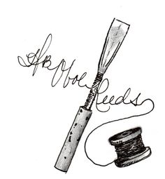 an ink drawing of a needle and spool of thread with the words, we are needles