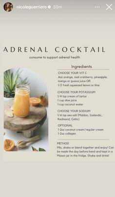 an advertise with orange juice and other ingredients for the drink, including pineapples